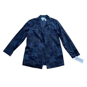 Vintage Confetti Womens Blazer Medium Black Stitching Black Patchwork